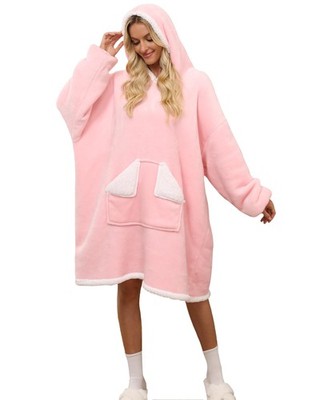 Oversized Hoodie Blanket， Sherpa Wearable Blankets with Pocket & Sleeves, Sof...