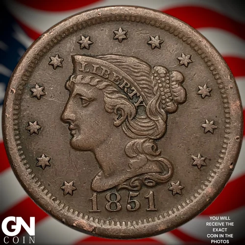 Photo of a 1851-P Large Cent from an eBay listing that sold on Jul 21, 2026