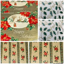 Vintage Christmas Gift Wrapping Paper LOT 5 Sheets Snowy House Poinsettia Holly