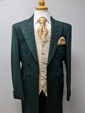 I8 Mens Green Herringbone Wedding Evening Formal Royal Ascot Goth Frock Coat