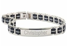 Stainless Steel Personalized Bracelet Men Leather Custom Any Name Gift Heavy