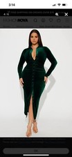 Fashion Nova Green Velvet Button Up Dress