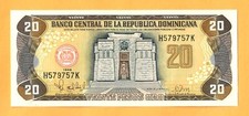 DOMINICAN REPUBLIC-20 PESOS ORO-1998-SERIAL NUMBER H579757K-PICK 154b , UNC .