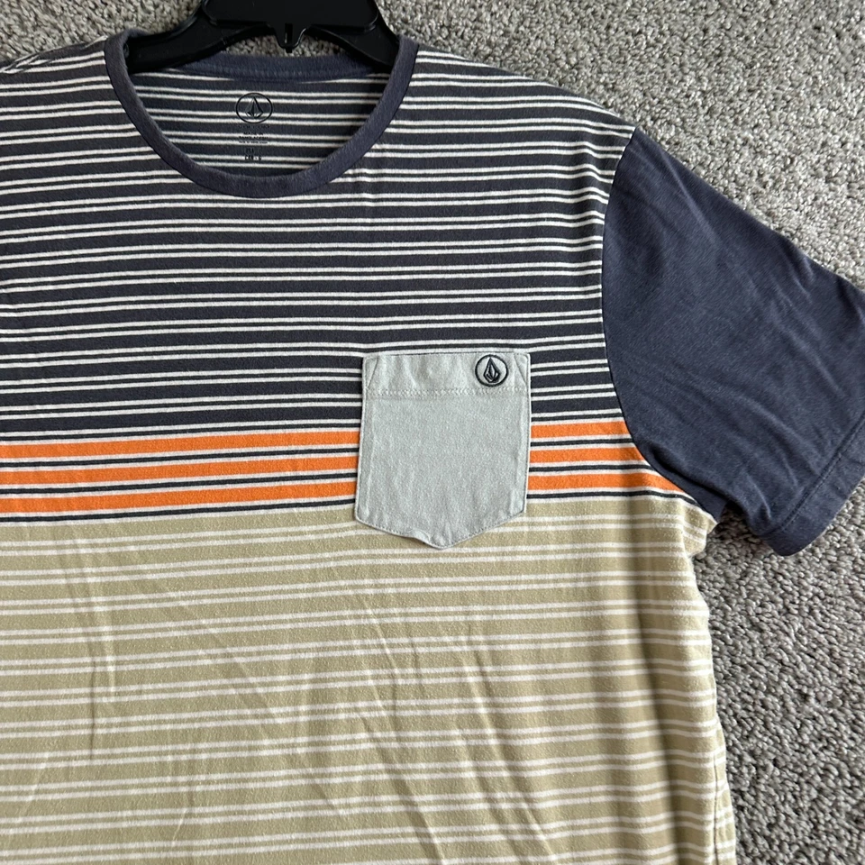 Volcom Shirt Mens L Multicolor Striped Logo Cotton Blend Skater Skateboarding - Image 3 of 4