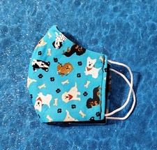 Washable Handmade Fabric Face Mask filter pocket DOGS, PAWS AND BONES