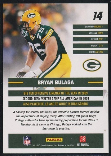 2010 Donruss Bryan Bulaga Rated Rookie Green Bay Packers RC #14 - Picture 2 of 2