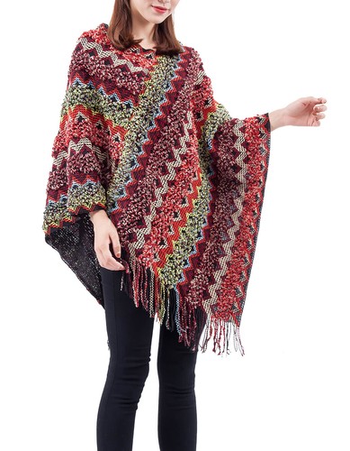 Women Winter Shawl Fringe Poncho 