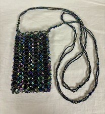 Small/Mini 3" by 4 1/2", Iridescent Beaded Purse, Handle with 22" Drop