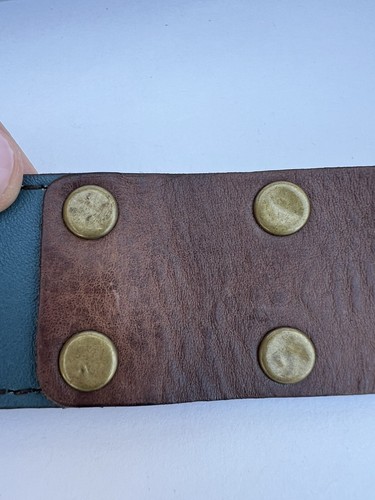 NWT Vintage 90s Y2k Lucky Brand patchwork leather belt brass buckle sz 32 boho - Picture 7 of 15