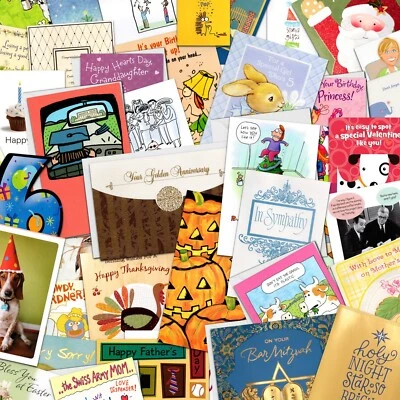 Lot of 30 RANDOM Greeting Cards + 30 Envelopes, Varied Holidays Brands Occasions