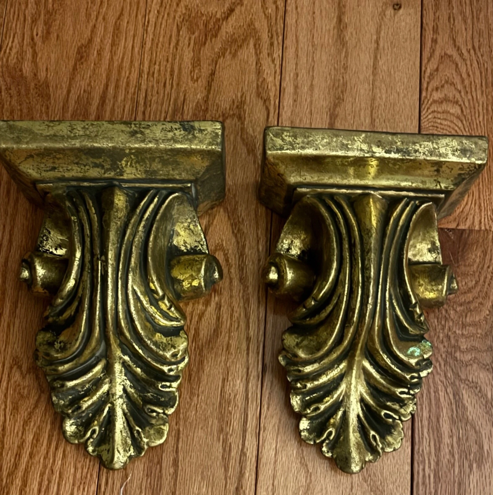 Wall Sconce Shelf Pair (2) Distressed Gold 10” tall x 6.5” wide x 4” deep