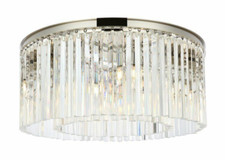 Crystal Chandelier Flush Mount Polished Nickel Living or Dining Room Light 31 in
