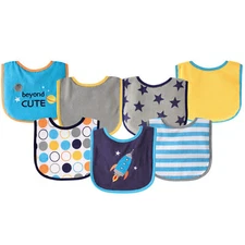 Luvable Friends Cotton Terry Drooler Bibs with PEVA Back 7pk, Blue Rocket