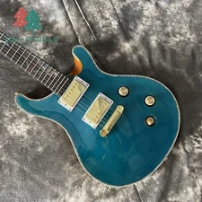 Blue PRS Electric Guitar Flame Maple Top HH Pickups Solid Mahogany Body 22 Frets