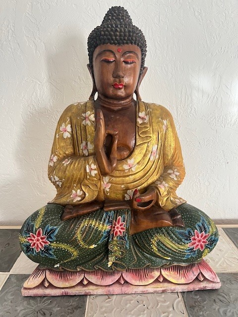 Statue Bouddha méditation 60 cm en résine grise pour grand jardin