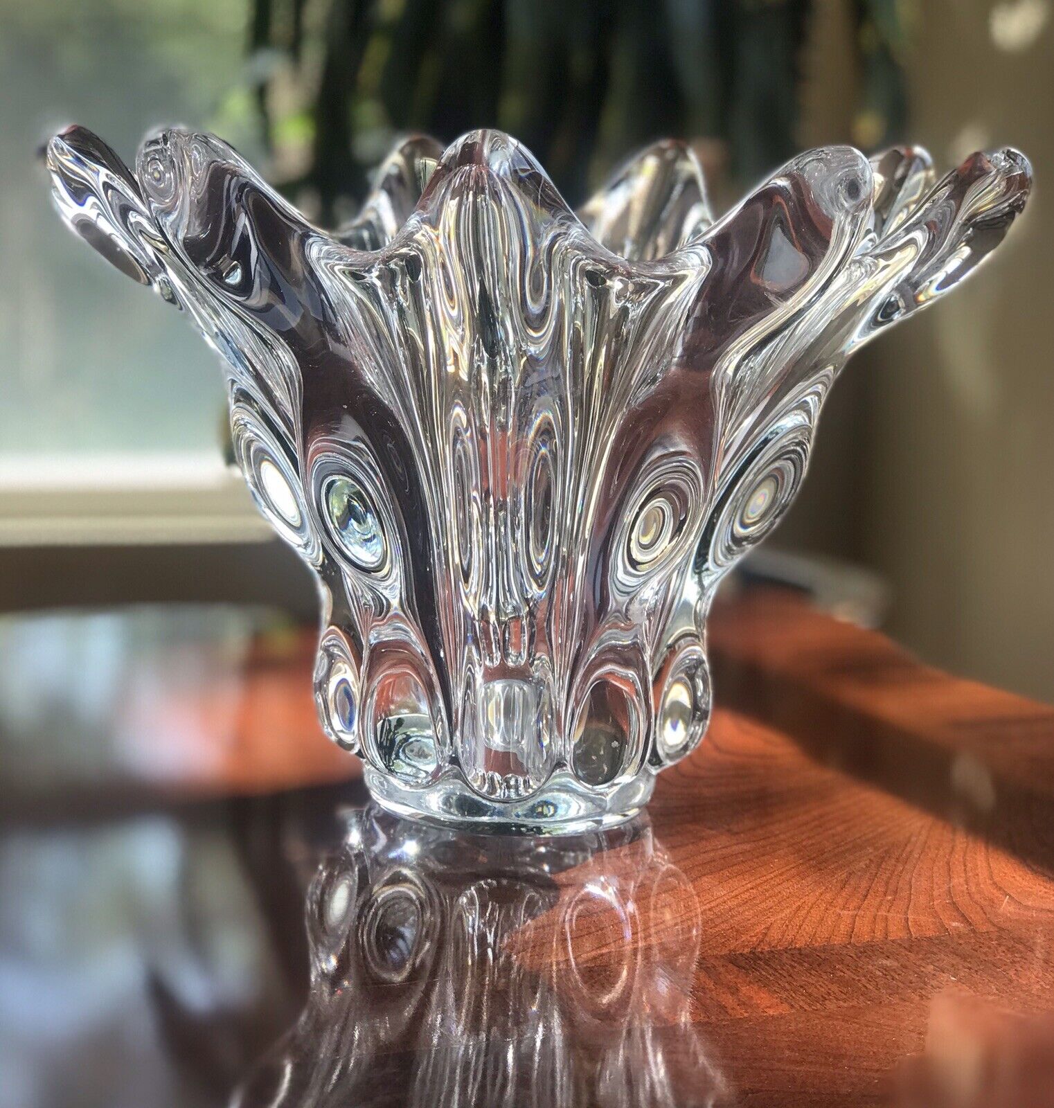 Vintage Crystal Vannes Le Chatel Cascade Vase,  Mid Century Cascade Art Glass 