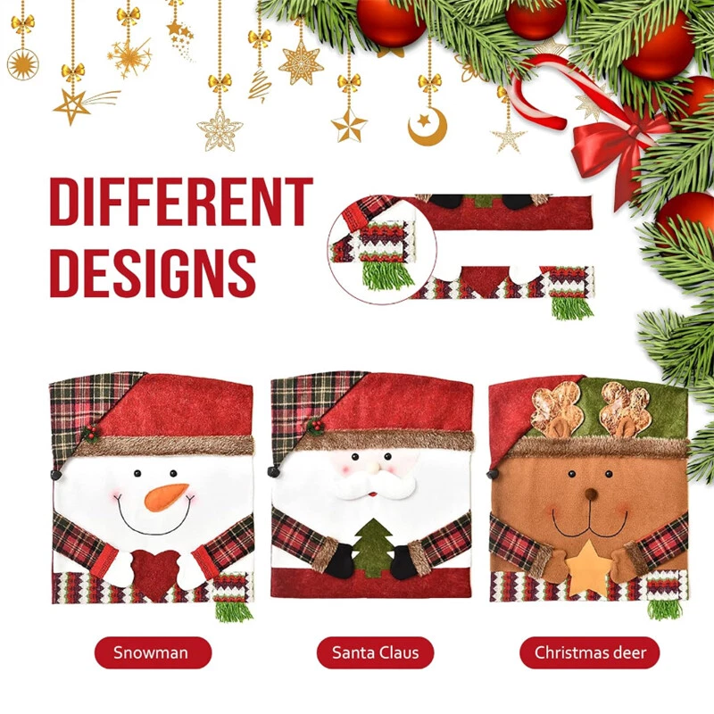 Fundas para respaldos de sillas de Navidad muñeco de nieve reno fundas para sillas de Navidad decoración de Navidad Foto 2 de 4