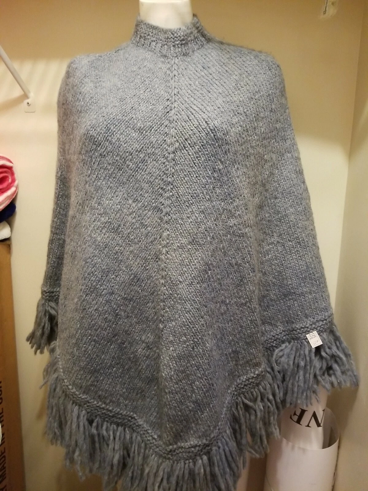 Handcrafted 100% Wool PONCHO light Blue Perfect for Fall or Holiday Gift Giving