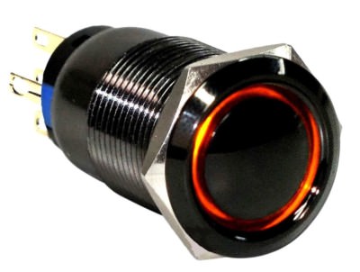 19mm Black Stainless Momentary Dome Push Button AMBER LED  Halo Switch
