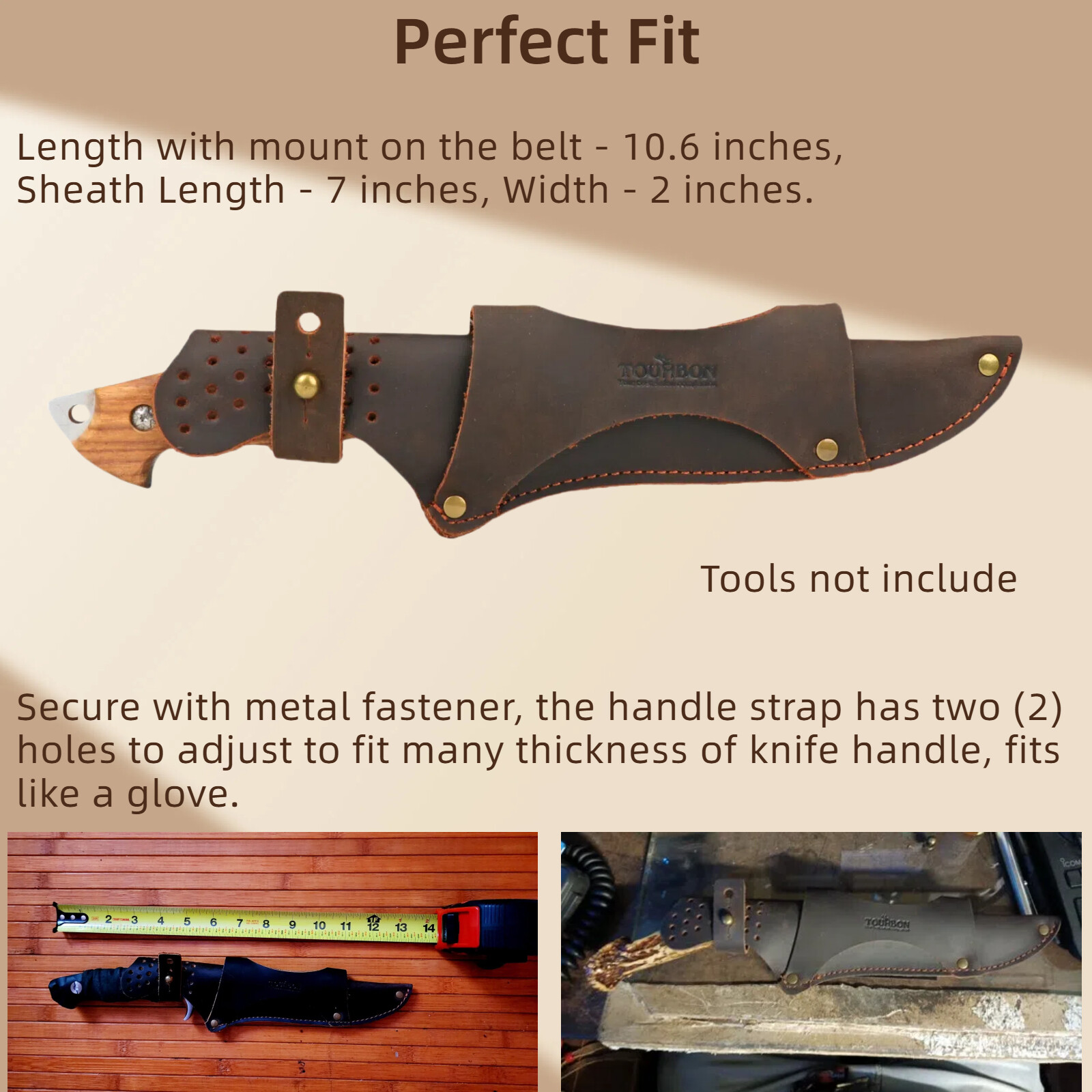 TOURBON Leather 10in Knife Sheath Fixed Blade Protect Tools Carrier Belt Holster