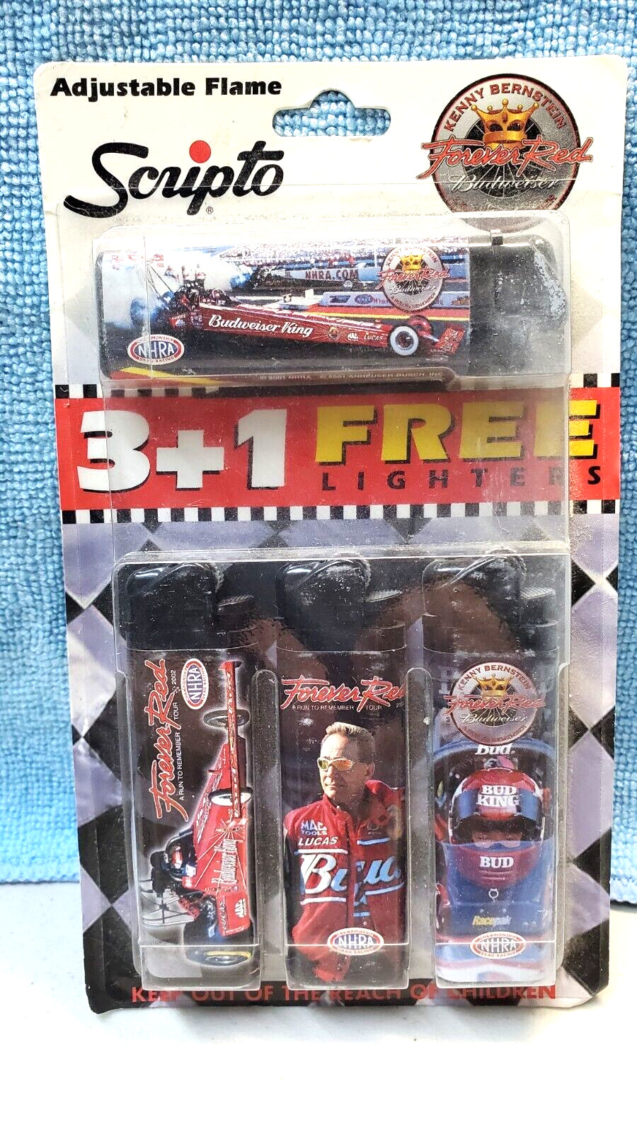 Vtg NHRA 4 Scripto Cigarette Lighter Budweiser Kenny Bernstein Drag Racing BUD