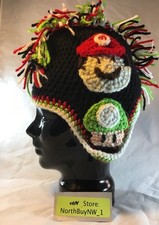 Handmade Nintendo Super Mario Bros Snow Cap Hand Knit Beanie Hat - Luigi, Toad