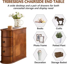 Solid Wood Narrow End Table Sofa Bedside Table Slim Wood Nightstand w/ 2 Drawers