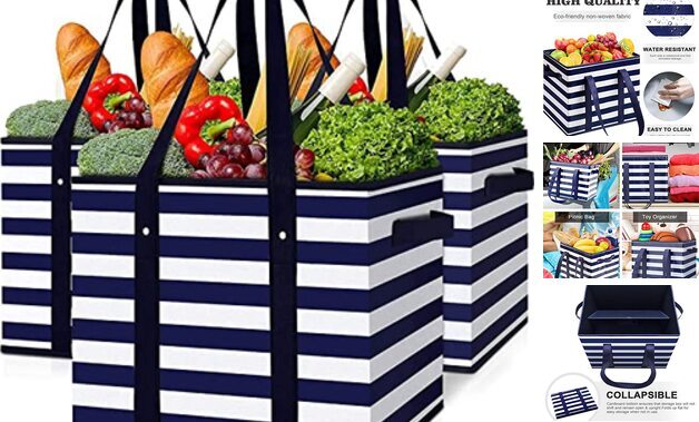  Reusable Grocery Bags Boxes Storage Basket[3 Pack] Blue