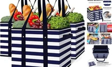  Reusable Grocery Bags Boxes Storage Basket[3 Pack] Blue