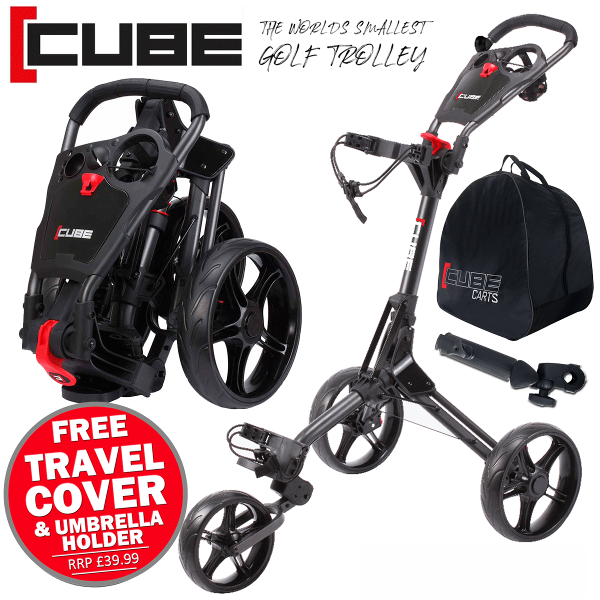 SKYMAX CUBE COMPACT WHEELED GOLF TROLLEY CHARCOAL BLACK