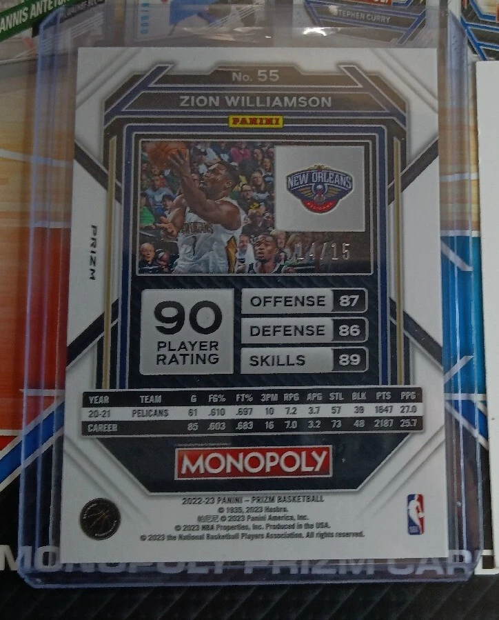 Zion Williamson Monopoly Prizm True Boardwalk Blue  14/15 - Image 3 of 3