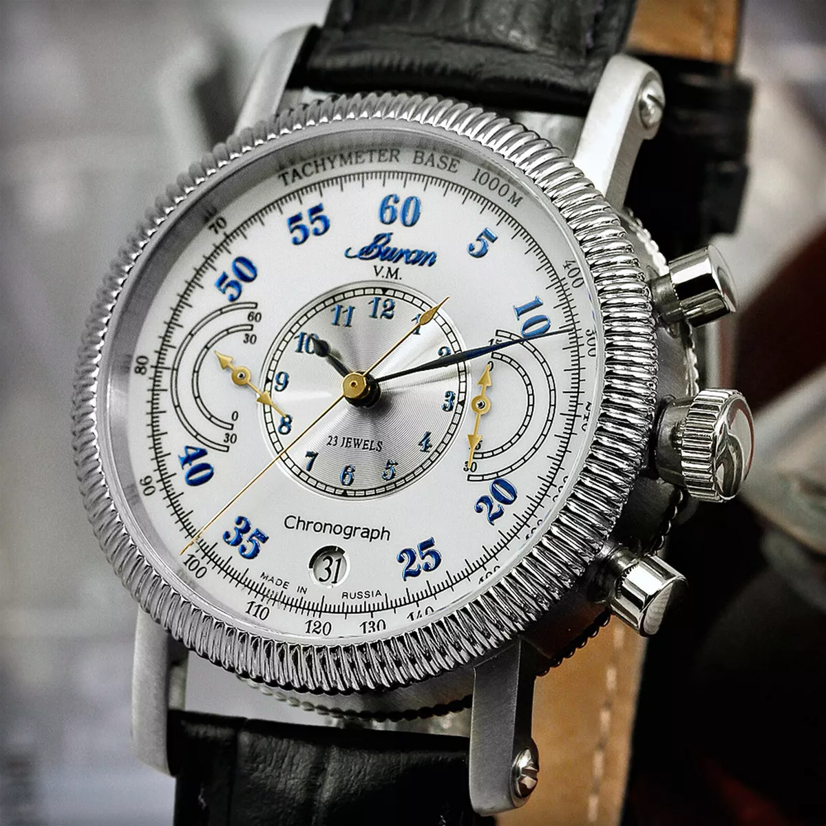 Buran Poljot 3133 7241742 Rare Mechanical Chronograph from Russia