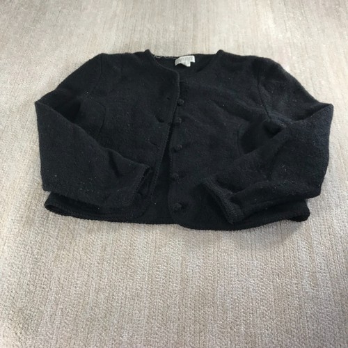 Lands End Sweater Womens Large PL Black Chunky Cropped Cardigan Casual  Ladies | eBay
