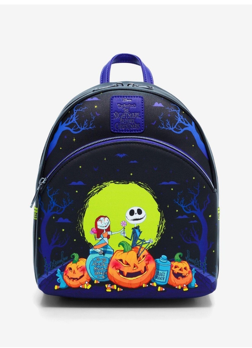 jack skellington and zero mini backpack Nightmare Before Christmas Set - 10 Canvas Backpack with Front Pocket Plus Bottle | Jack Skellington Backpack Bundle glow in the dark Three's a party in Halloween