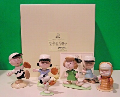 LENOX PEANUTS BASEBALL TEAM 6 piece Snoopy Peppermint Patty  NEW in BOX with COA