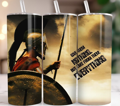 Spartan Warrior Tumbler 20oz Give Them Nothing Quote Spear & Shield Cup 300