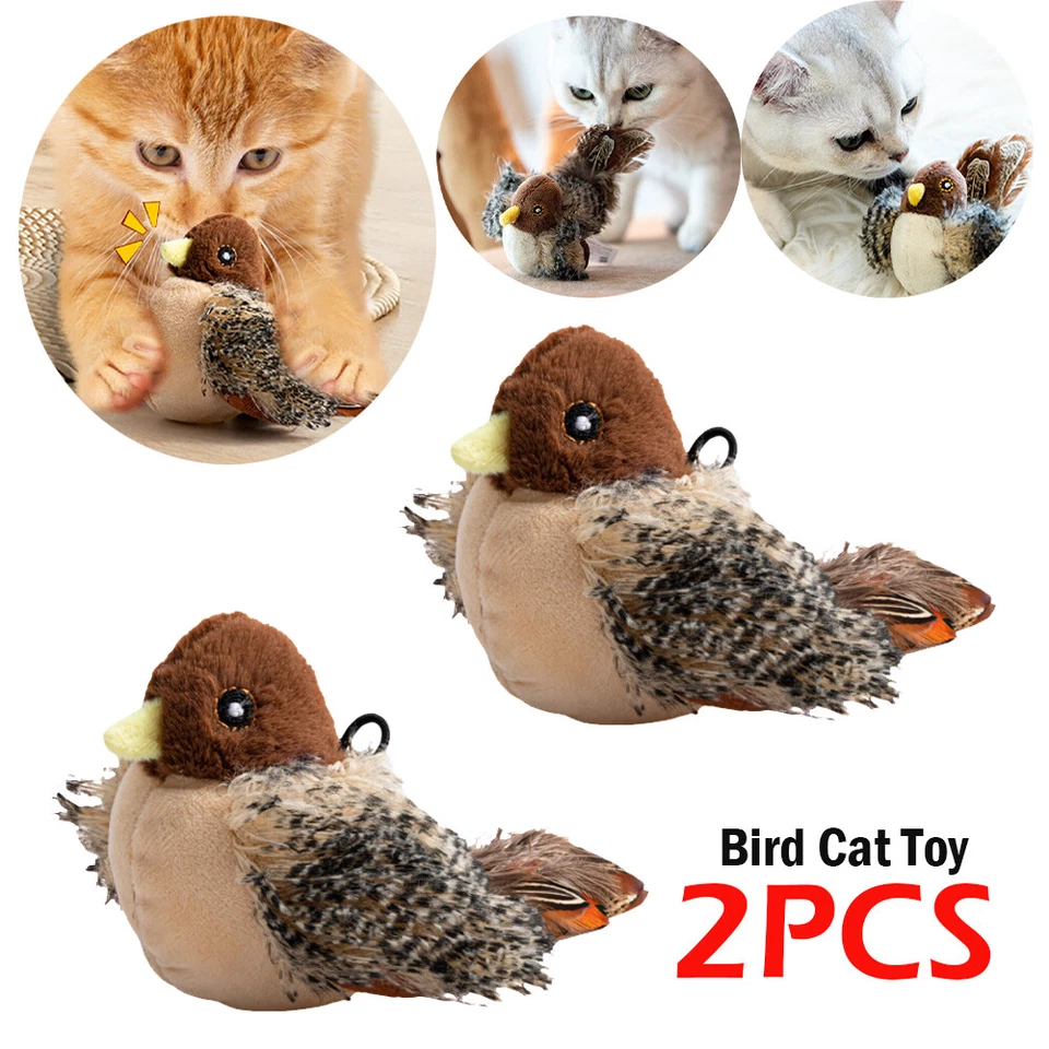 2PCS Interactive Chirping Bird Cat Toy Automatic Bird Sound For Cat Exercise