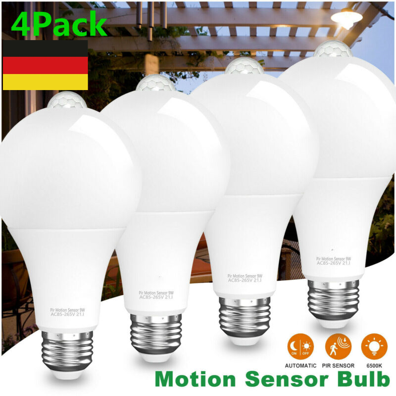 4x E27 LED Glühbirnen Mit Bewegungsmelder – 12W, Warmweiß 3000K, Für Flur & Garage