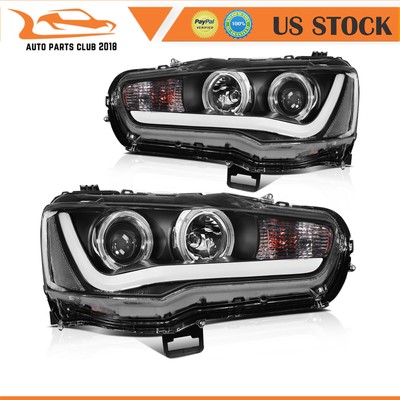 For 2008-2017 Mitsubishi Lancer EVO Headlights Assembly Black Housing Clear Lens