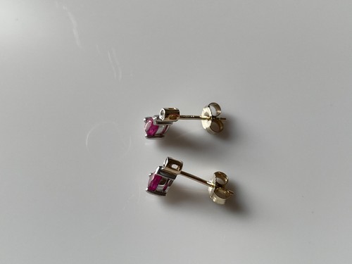 Ruby and Diamond Earrings 9ct Gold Small Diamond and Ruby Earrings Gold Earrings - Picture 15 of 16