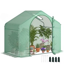 Portable Walk-in Greenhouse with PE Cover, Zipper Door, Top Vent, Green