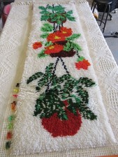 Hanging Flowerpots Latch Hook Wall Hanging 57x19 Retro Vintage