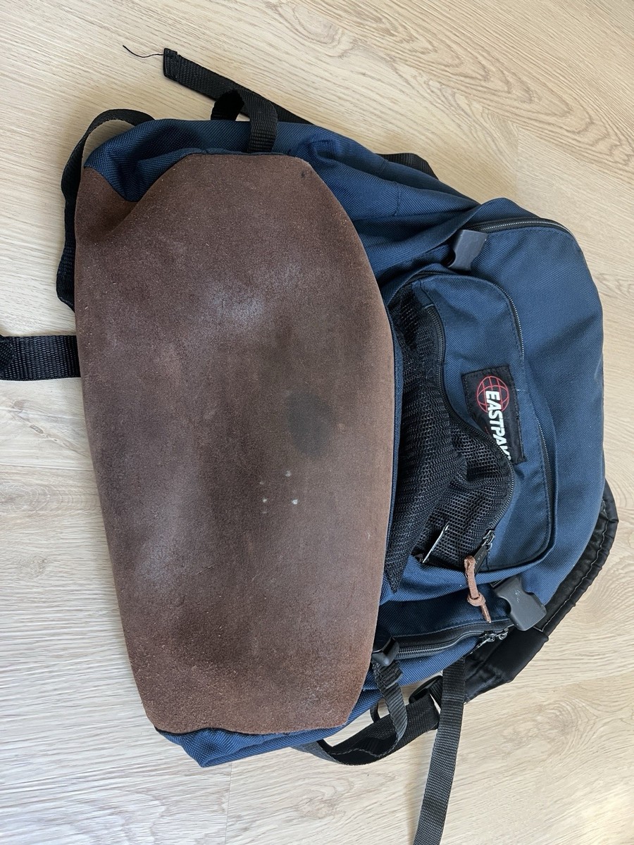Vintage 90s Eastpak USA Navy Blue Leather Bottom Backpack