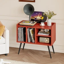 Record Player Stand with Vinyl Storage,Turntable Stand with Solid Wood Legs,R...