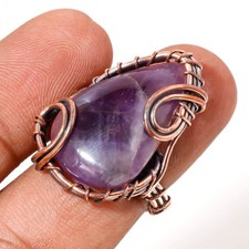 African Amethyst Gemstone Handmade Wire Wrap Copper Gift Jewelry Ring 6.5" PG 60