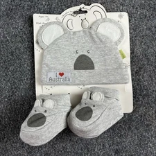 VTG Y2K  Kiki Koala & Friends Baby 0–6M Gray Hat Booties Set Animal Australia