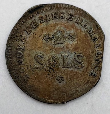1793 Siege of Mainz 2 Sols French Occupation Copper KM-602 4,234 Minted