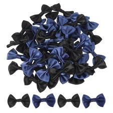 50 PCS Dark Blue Black Mini Satin Bows 1.5" x 1" Bowknot for Crafting