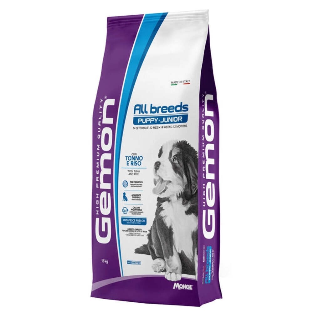 Monge Gemon Puppy & Junior All Breeds con Tonno e Riso 15 kg - Croccantini per cani - 1° ORDINE? scegli tra BZR5 - BZR20 + 200 pt fedeltà - Immagine 2