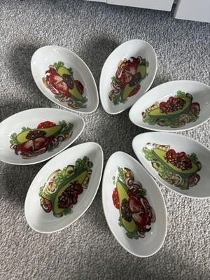 Vintage Limoges Frankreich Avocado Snack Schalen Meeresfrüchte Krabben Garnelen Cocktail 7er Set
